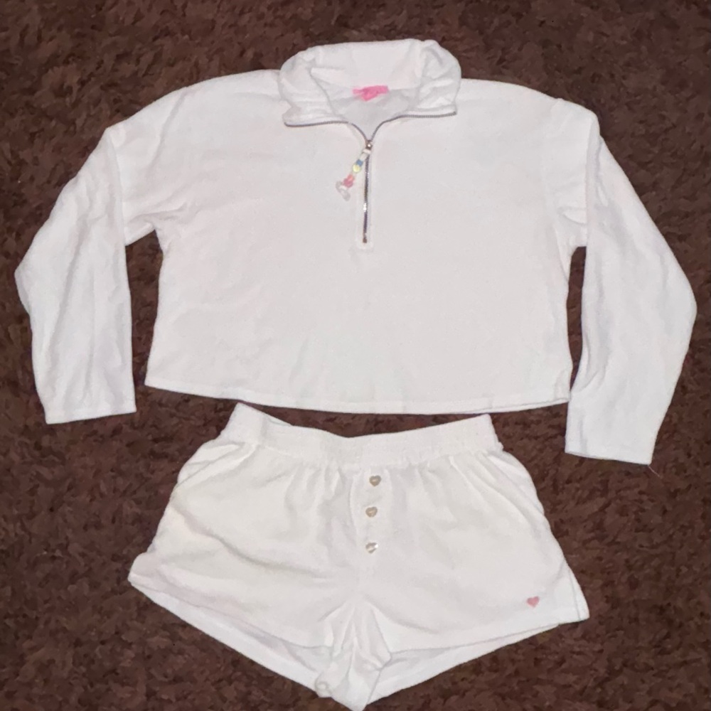 Stoney Clover Lane White Terry Shorts Set S